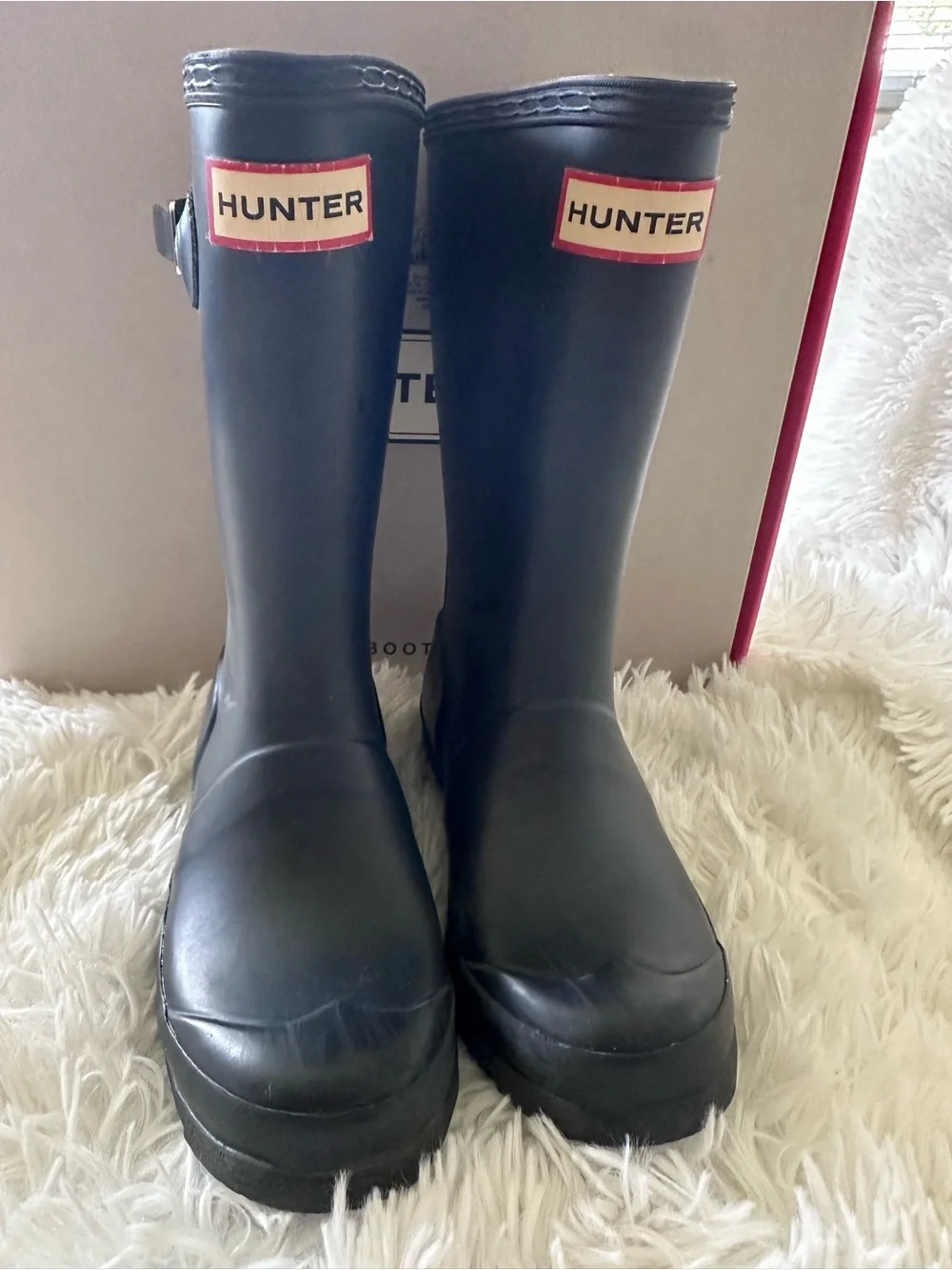 Used Hunter Kids Navy Rain Boots with Logo Trim size 13B/1G